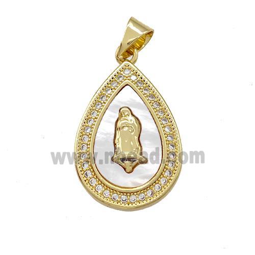 Jesus Charms Copper Teardrop Pendant Pave Shell Zirconia 18K Gold Plated