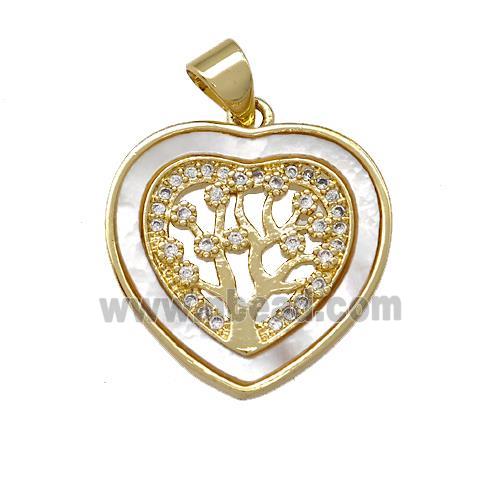 Copper Heart Pendant Pave Shell Zirconia Tree 18K Gold Plated