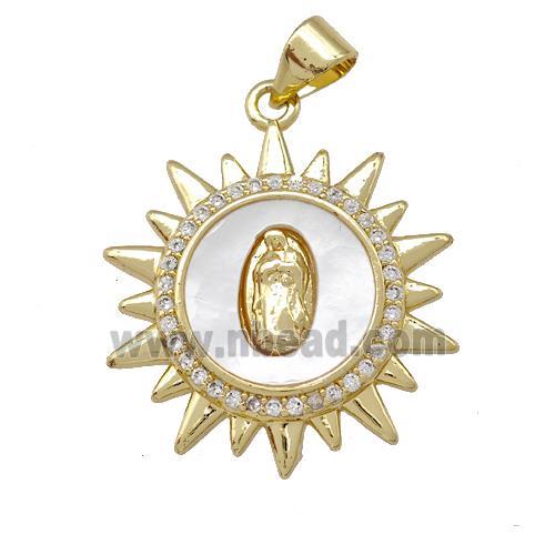 Jesus Charms Copper Sun Pendant Pave Shell Zirconia 18K Gold Plated