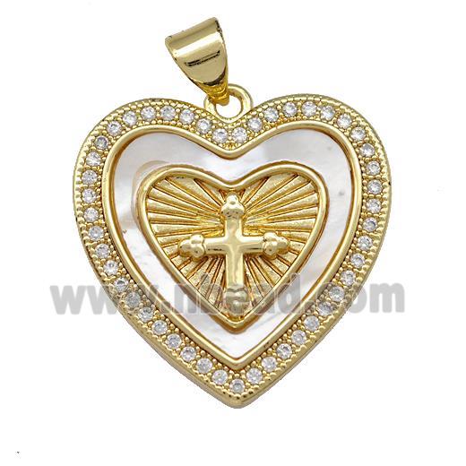 Copper Heart Pendant Pave Shell Zirconia Cross 18K Gold Plated