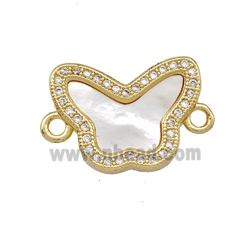 Copper Butterfly Connector Pave Shell Zirconia 18K Gold Plated