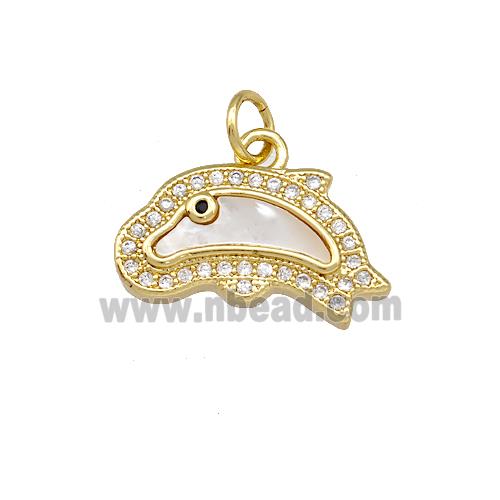 Copper Dolphin Charms Pendant Pave Shell Zirconia 18K Gold Plated