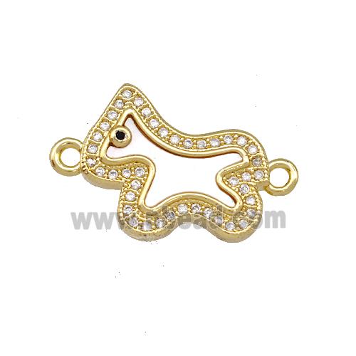 Copper Foal Charms Connector Pave Shell Zirconia Horse 18K Gold Plated