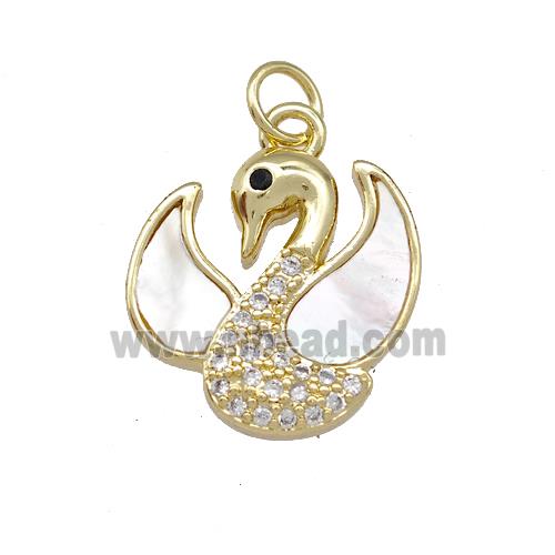 Copper Swan Pendant Pave Shell Zirconia 18K Gold Plated