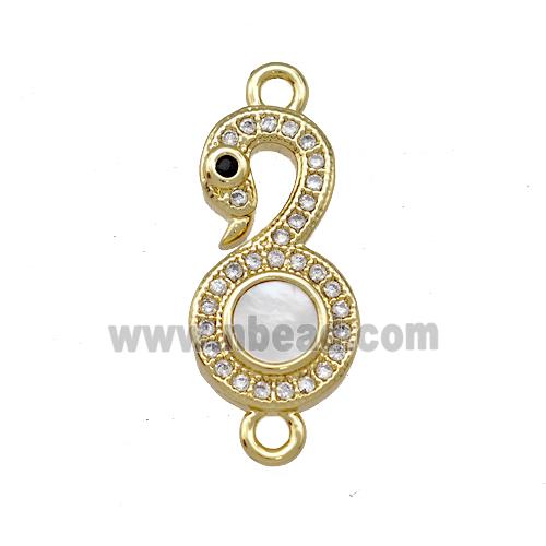 Copper Swan Connector Pave Shell Zirconia 18K Gold Plated