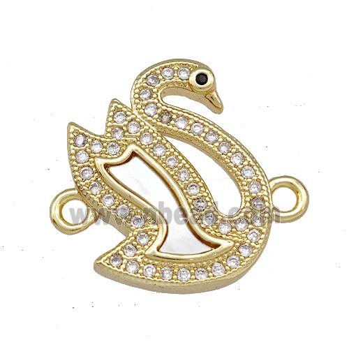 Copper Swan Connector Pave Shell Zirconia 18K Gold Plated