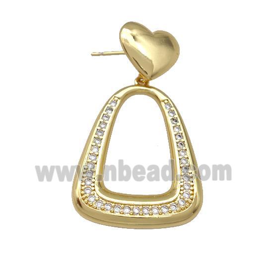 Copper Teardrop Stud Earrings Pave Zirconia Heart Gold Plated