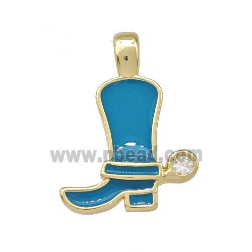 Copper Shoes Pendant Teal Enamel Gold Plated