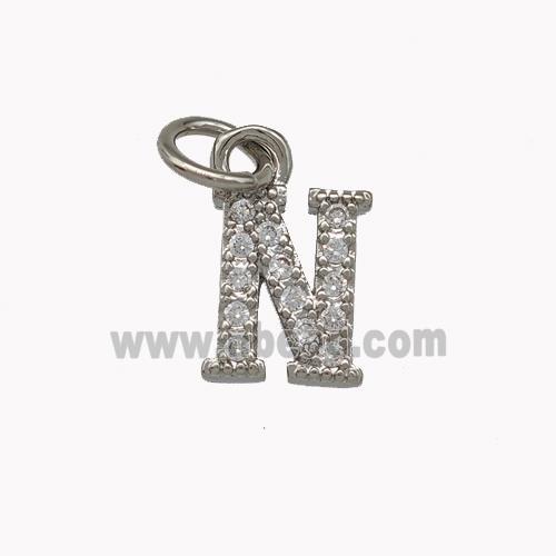 Copper Letter-N Pendant Pave Zircoina Platinum Plated
