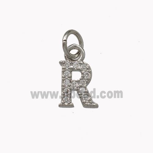 Copper Letter-R Pendant Pave Zircoina Platinum Plated