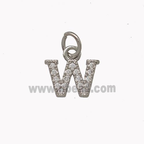 Copper Letter-W Pendant Pave Zircoina Platinum Plated