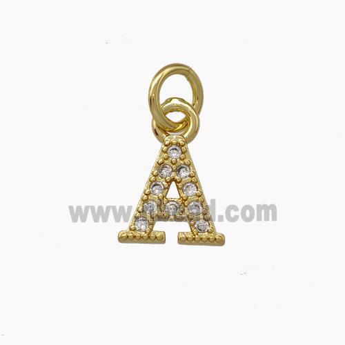 Copper Letter-A Pendant Pave Zircoina Gold Plated