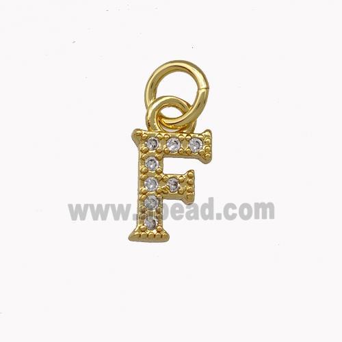 Copper Letter-F Pendant Pave Zircoina Gold Plated
