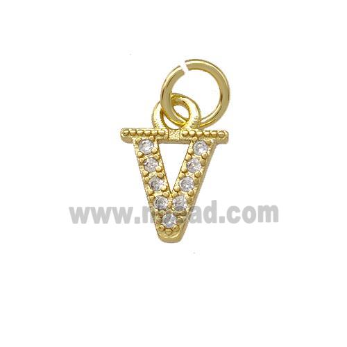 Copper Letter-V Pendant Pave Zircoina Gold Plated