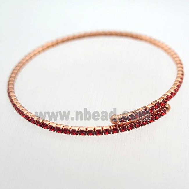copper bangle pave red rhinestone, rose gold
