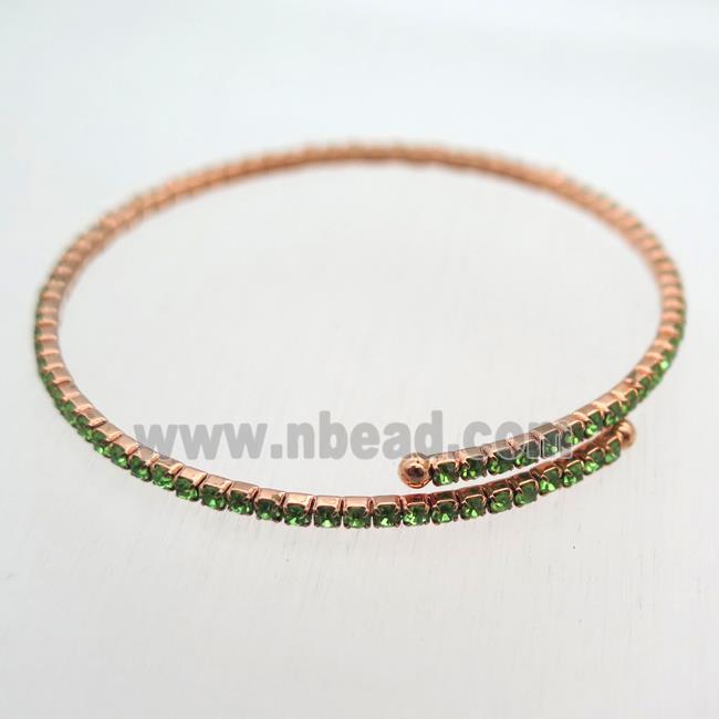 copper bangle pave green rhinestone, rose gold