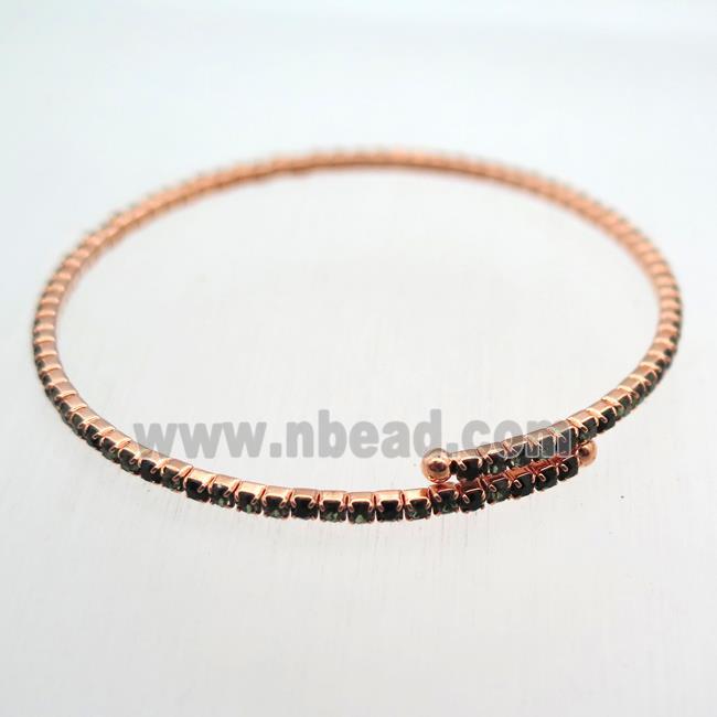 copper bangle pave black green rhinestone, rose gold