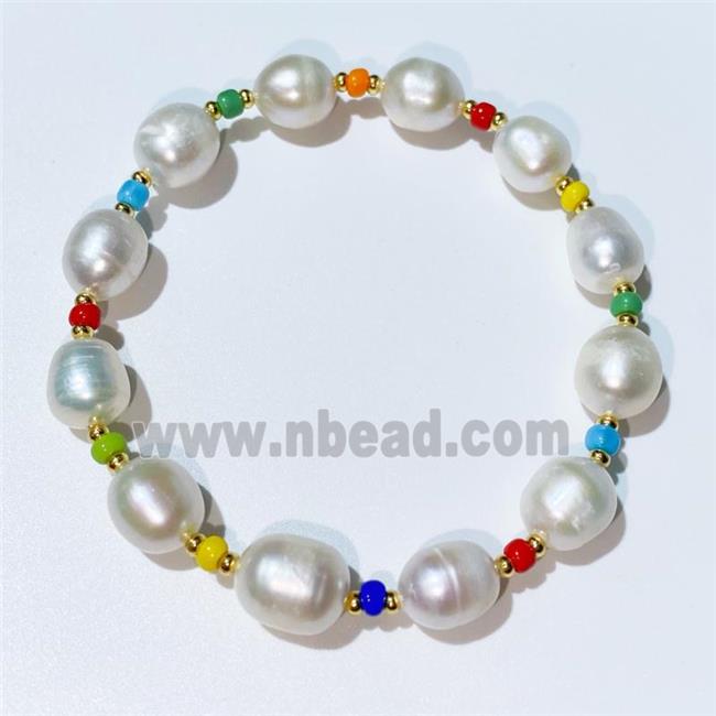 Pearl Bracelet with seed glass, stretchy