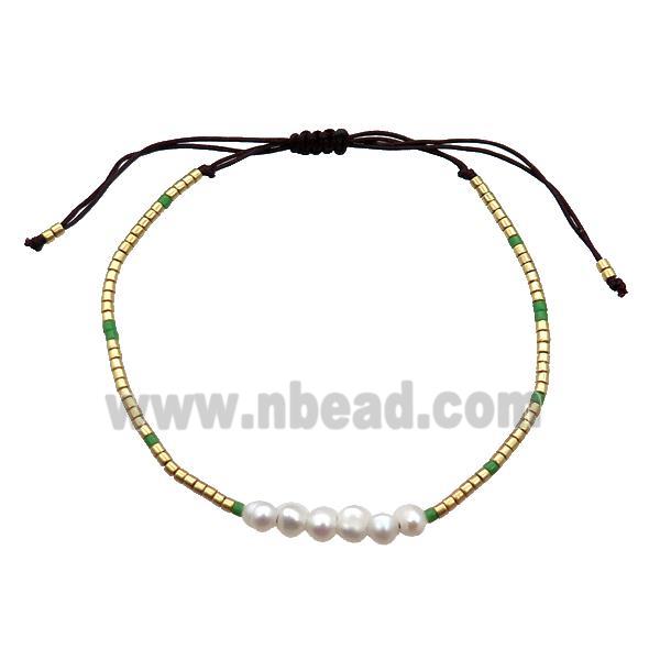 Pearl Bracelet with Glass Seed Bead Adjustable