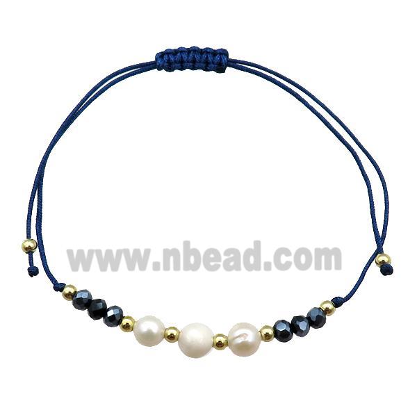 Pearl Bracelet With Crystal Glass Adjustable DarkBlue