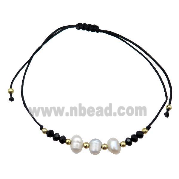 Pearl Bracelet With Crystal Glass Adjustable Black