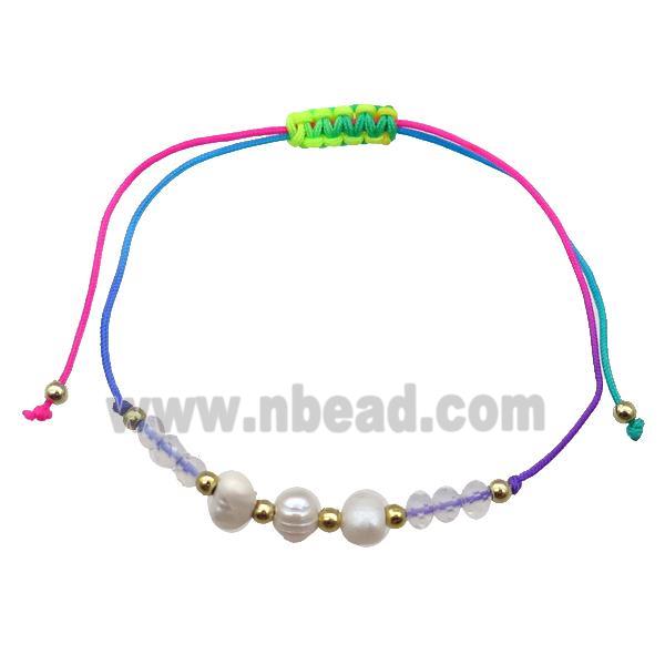 Pearl Bracelet With Crystal Glass Adjustable Multicolor