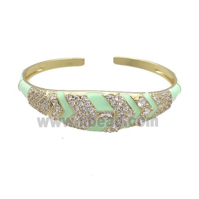 Copper Bangle Pave Zircon Green Enamel Gold Plated