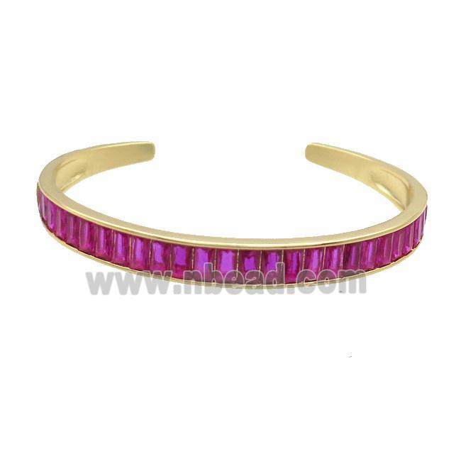 Copper Bangle Pave Hotpink Zircon Gold Plated