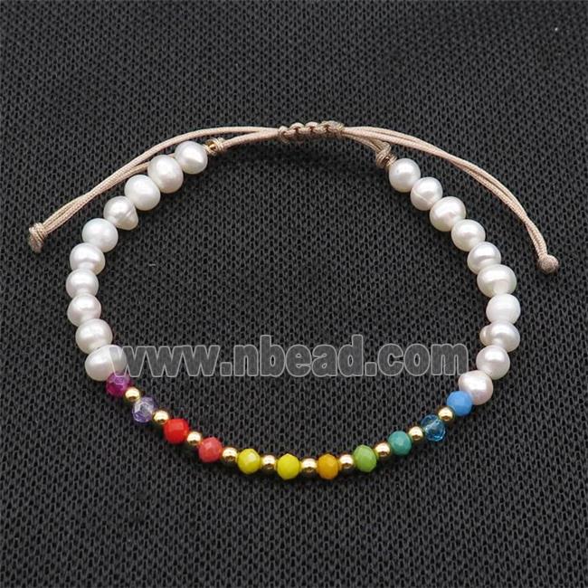 Pearl Bracelet With Crystal Glass Adjustable