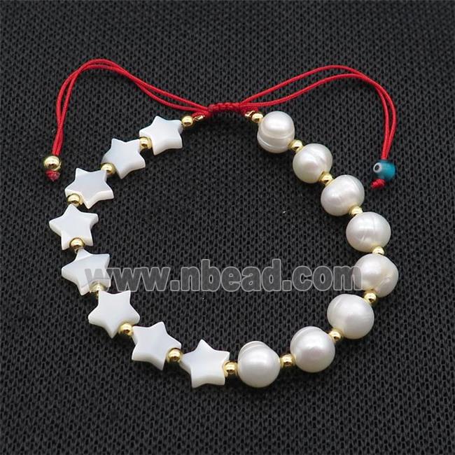 Pearl Bracelet With Pearlized Shell Star Adjustable