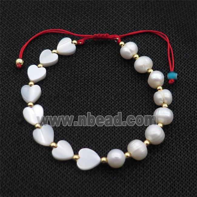 Pearl Bracelet With Pearlized Shell Star Heart Adjustable