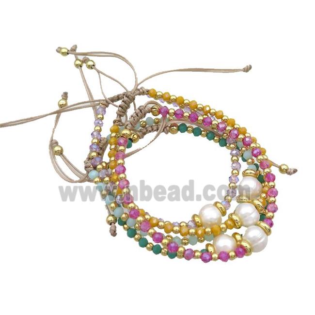 Crystal Glass Bracelet Pearl Adjustable Mixed