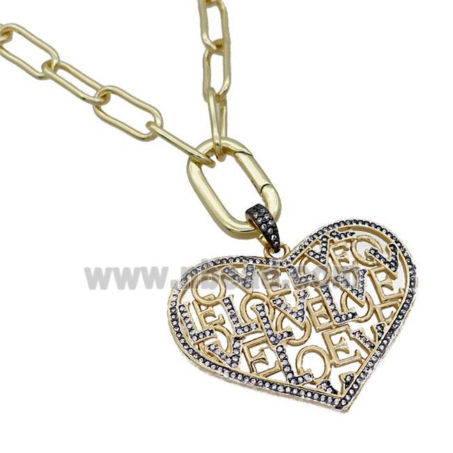 Copper Necklace Heart Pave Zircon Gold Plated
