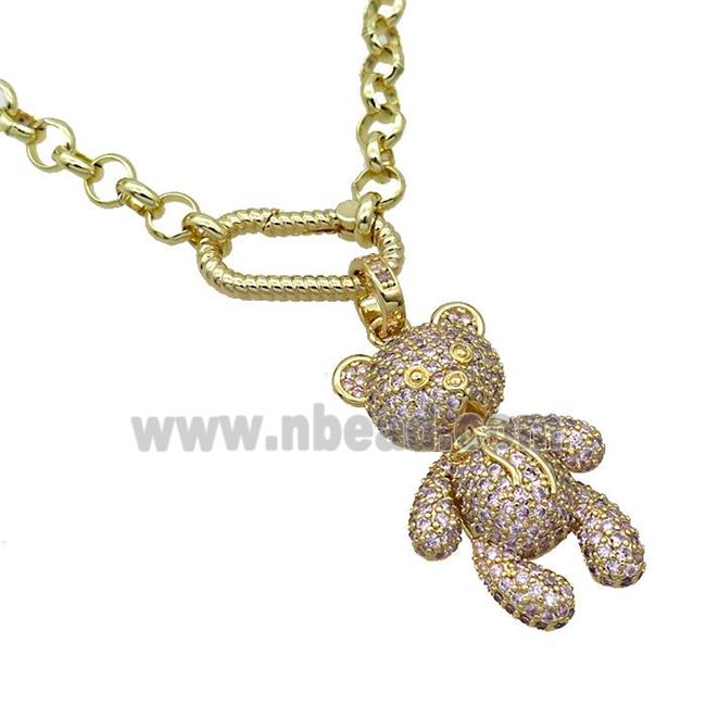 Copper Necklace Bear Pave Zircon Gold Plated
