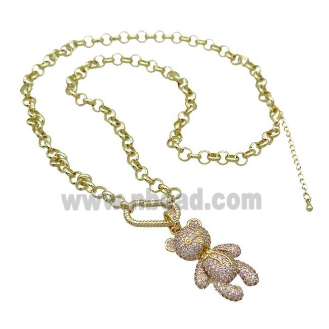 Copper Necklace Bear Pave Zircon Gold Plated