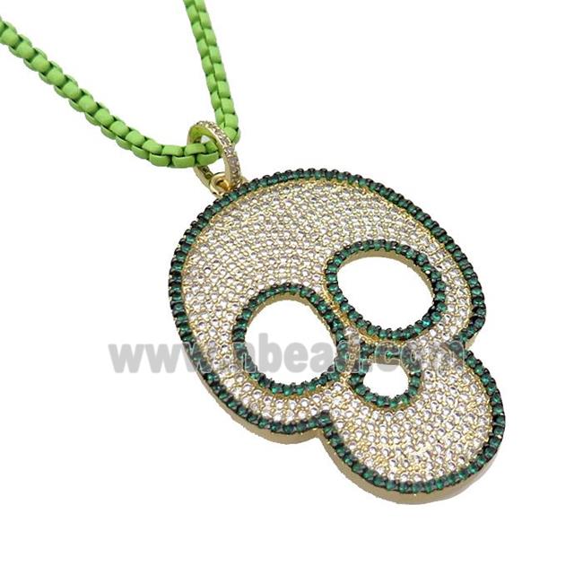 Olive Lacquered Copper Necklace Skull Pave Zircon Gold Plated