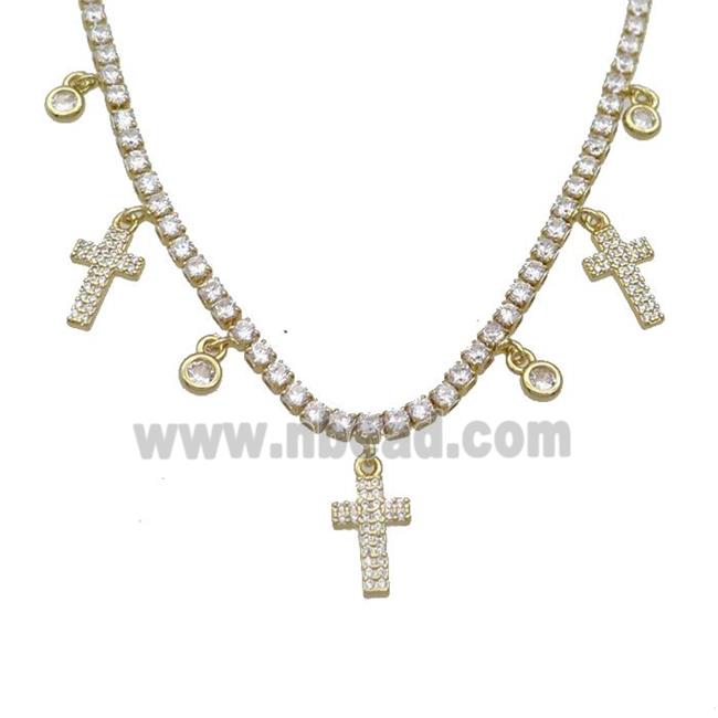 Copper Necklace Pave Crystal Glass Cross Gold Plated