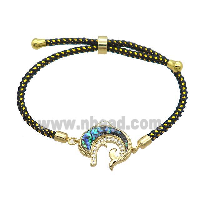 Black Nylon Bracelets Copper Dolphin Adjustable Gold Plated