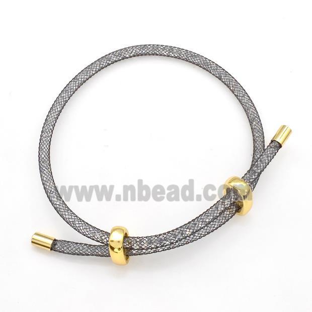 Copper Mesh Bracelet With Crystal Glass Adjustable Black Plated