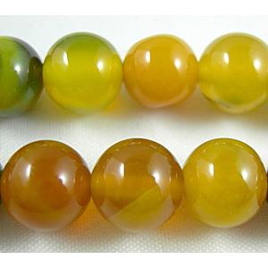 Natural Agate beads, Round, yellow dye