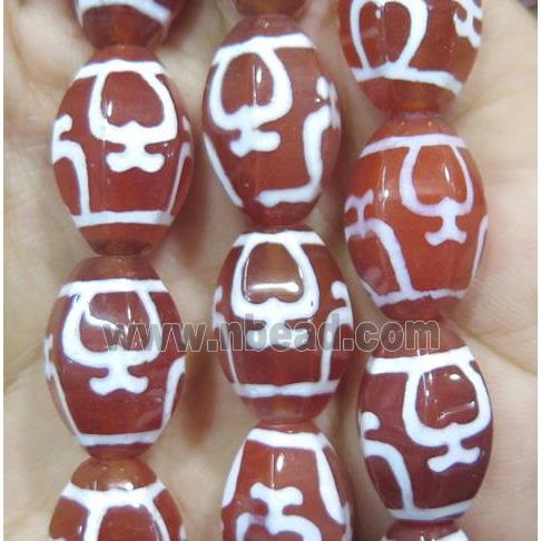 red Tibet Dzi Agate barrel beads