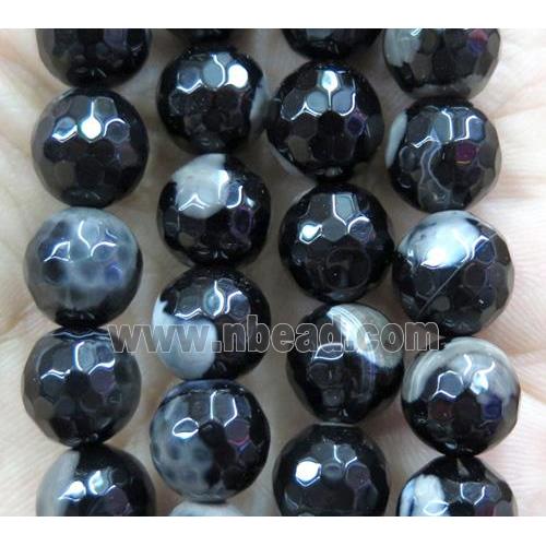 Fire Agate beads, faceted round, black