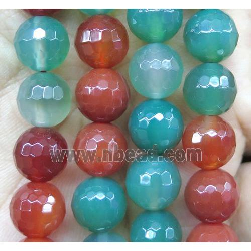 Agate beads, faceted round, green and red