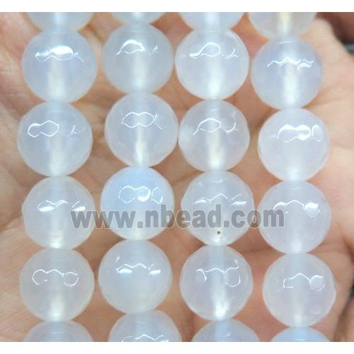 Agate beads, faceted round, white