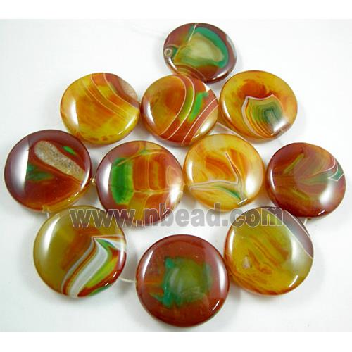 Natural Agate beads, Coin Round, dye