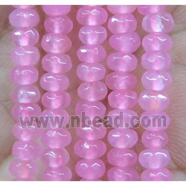 pink jade bead, faceted rondelle