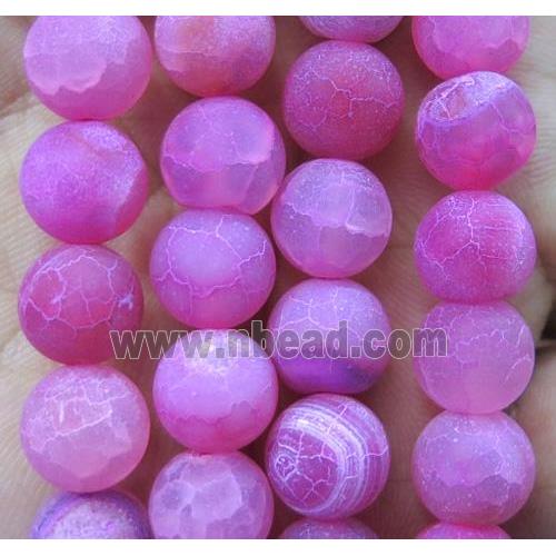 hotpink frosted Crackle Agate Stone bead, round
