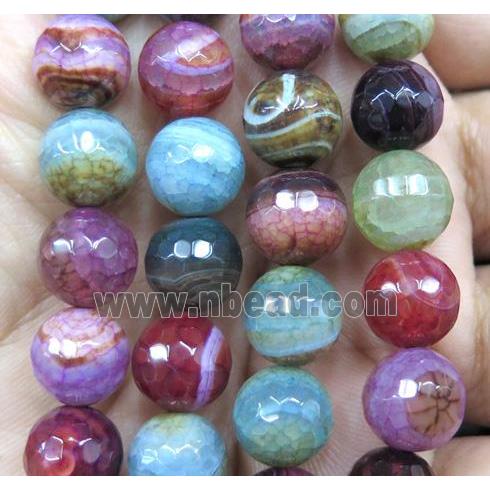 stripe agate bead, faceted round, mix color