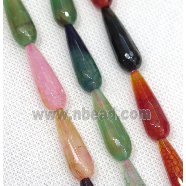 Agate beads, faceted teardrop, mixed color