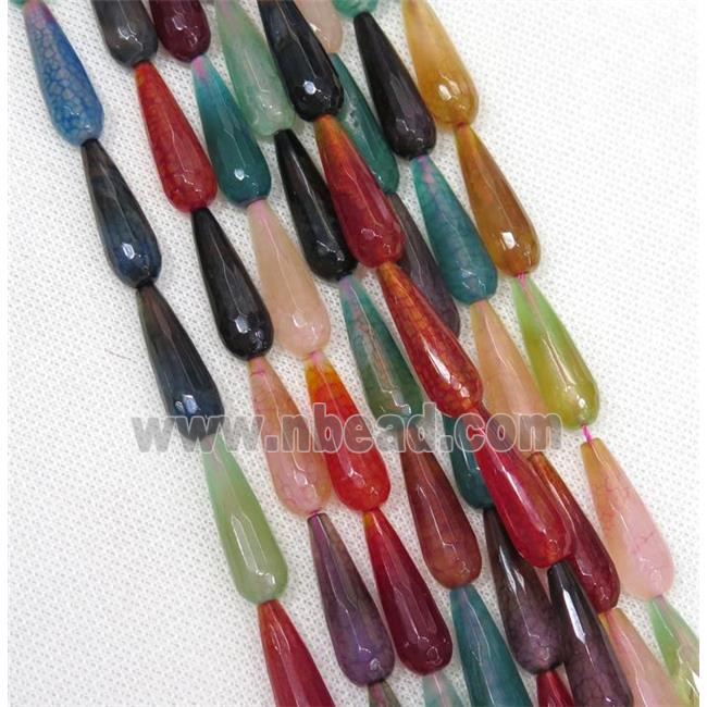 Agate beads, faceted teardrop, mixed color